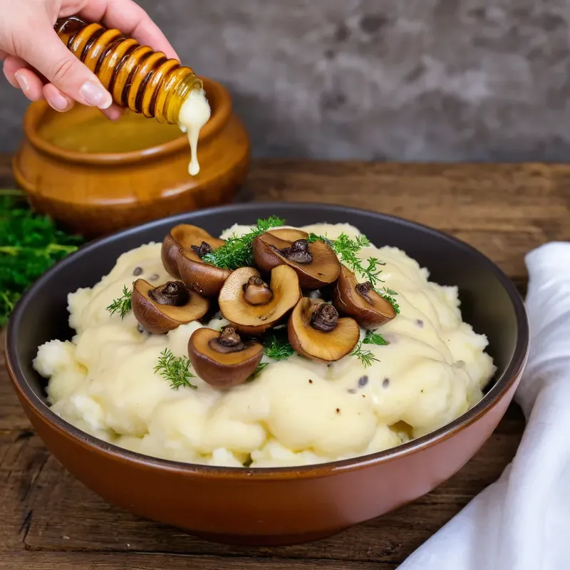 Рецепт Картофельное пюре с жареными опятами и сливочным соусом