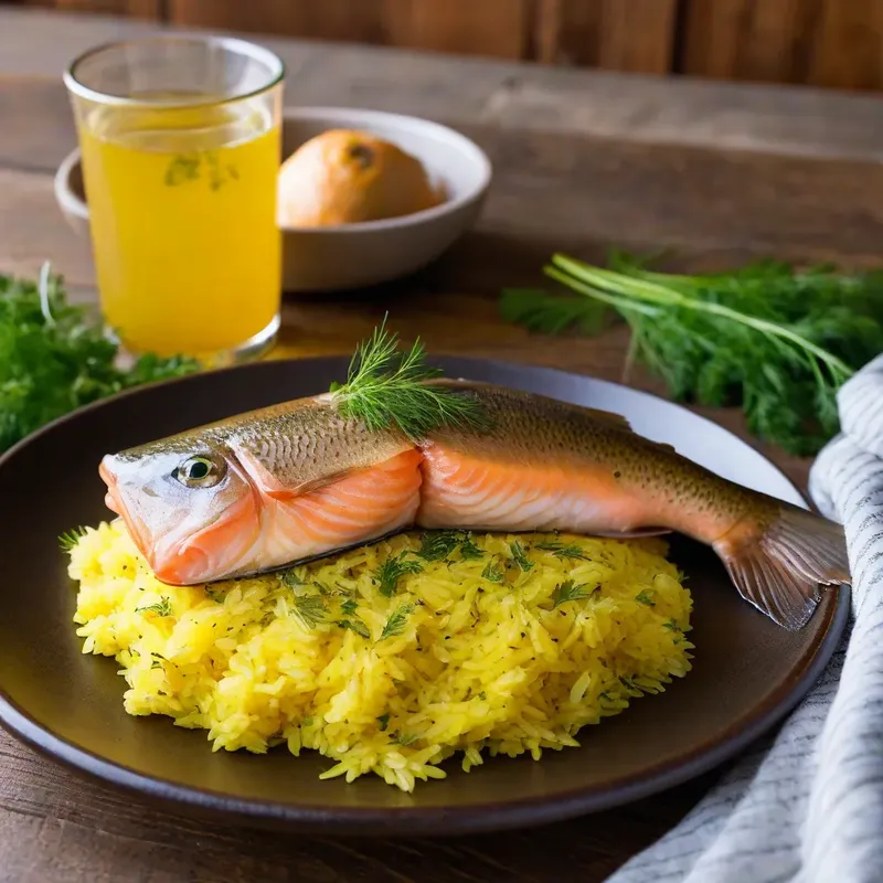 Рецепт Копчёная форель с лимонным рисом