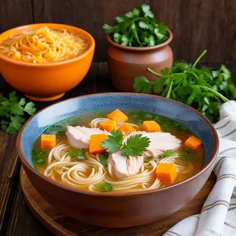 Рецепт Куриный суп-лапша с бататом и кинзой