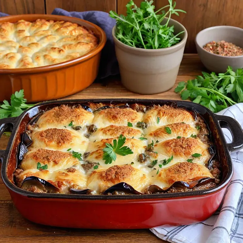 Рецепт Мясная запеканка с баклажанами и бри