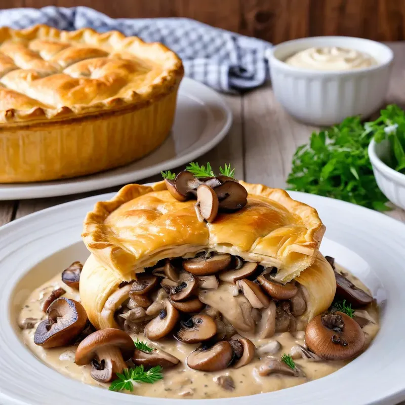 Рецепт Мясной пирог с курицей и грибами в сливочном соусе