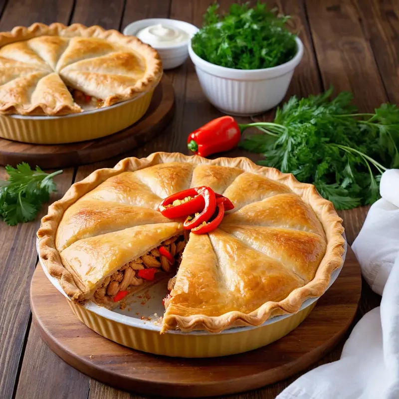 Рецепт Мясной пирог с курицей и печеным перцем