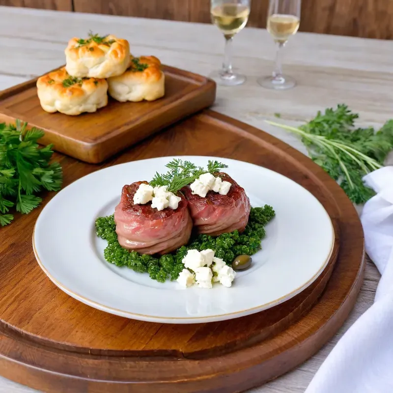 Рецепт Мясные цветы с фетой и оливками