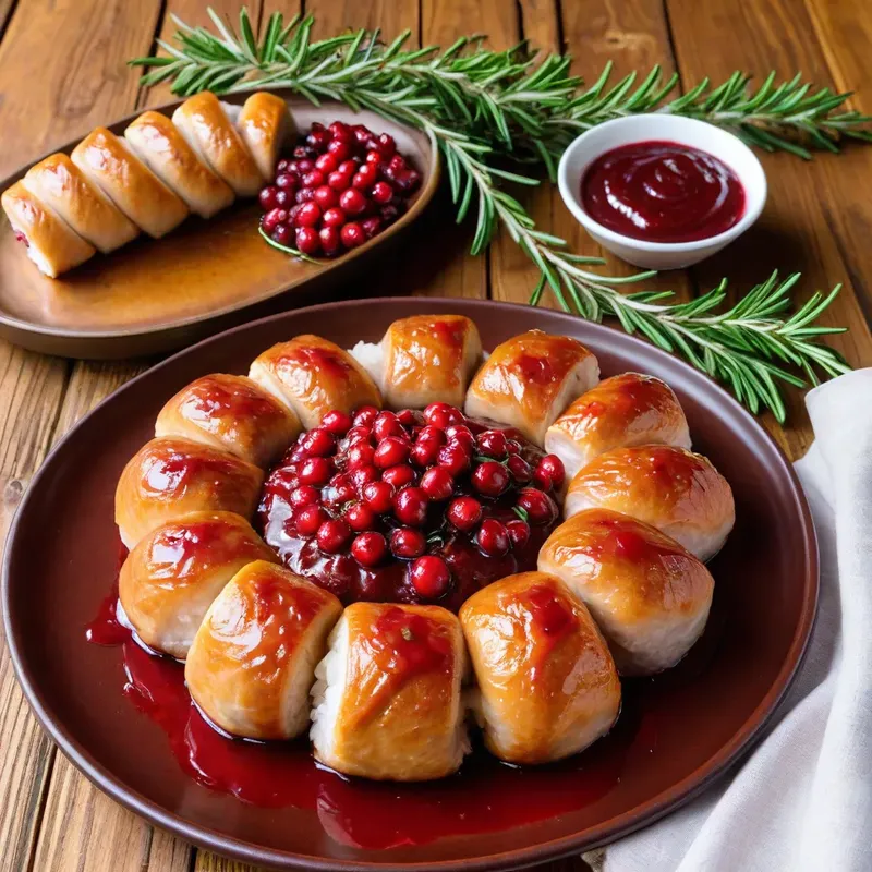 Рецепт Мясные веерки с брусничным соусом и розмарином
