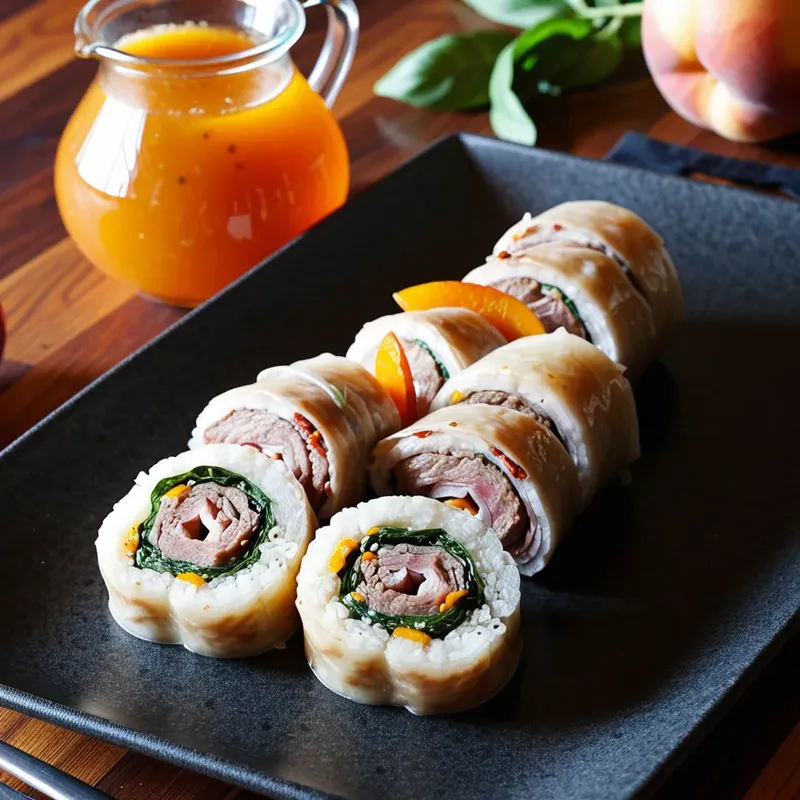 Рецепт Мясные веерки с персиковым чатни и базиликом