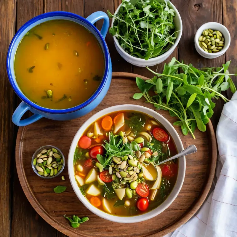 Рецепт Минестроне с фисташками и руколой