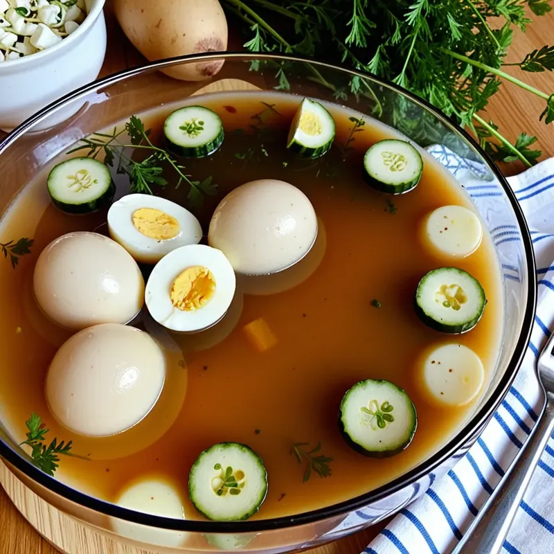Рецепт Окрошка на квасе с копчёным омулем