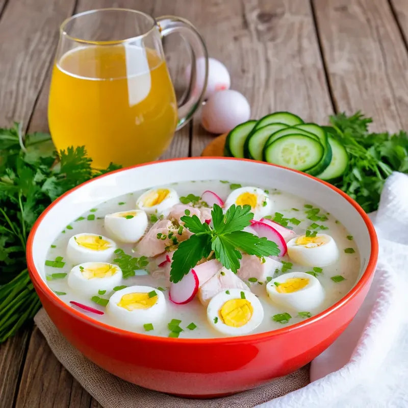 Рецепт Окрошка на квасе с копчёным сигом