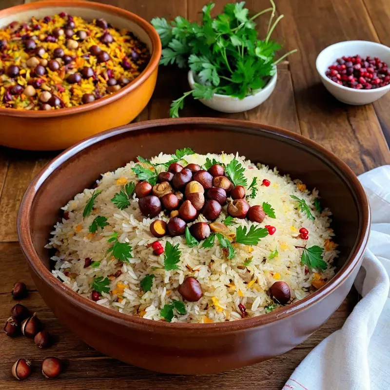 Рецепт Овощной плов с каштанами и барбарисом