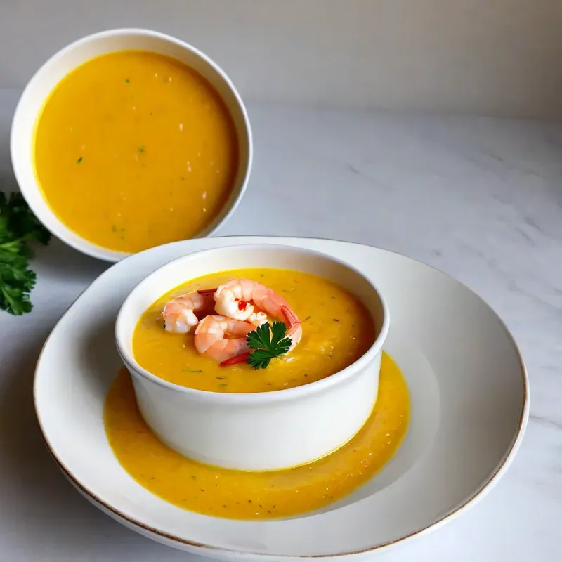 Рецепт Потаж из креветок с шафраном и сливочным сыром