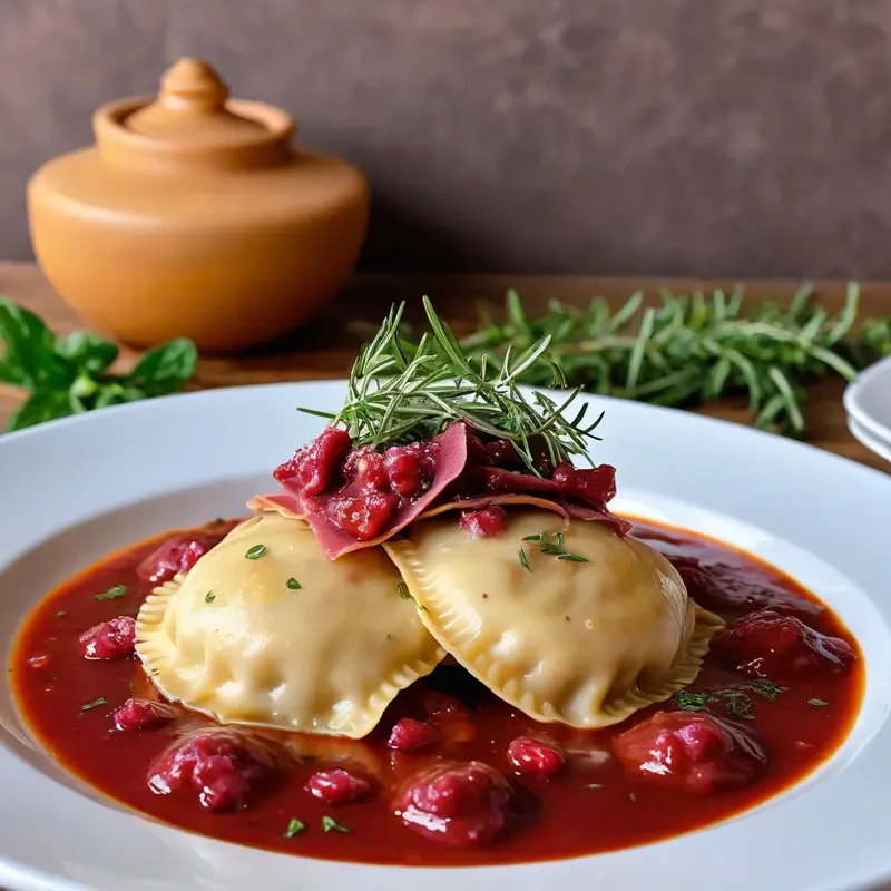 Рецепт Равиоли с дикой уткой и сливочно-клюквенным соусом