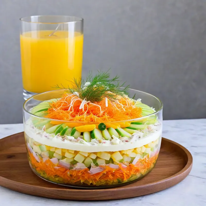 Рецепт Салат "Мимоза" с копченой скумбрией и зеленым яблоком
