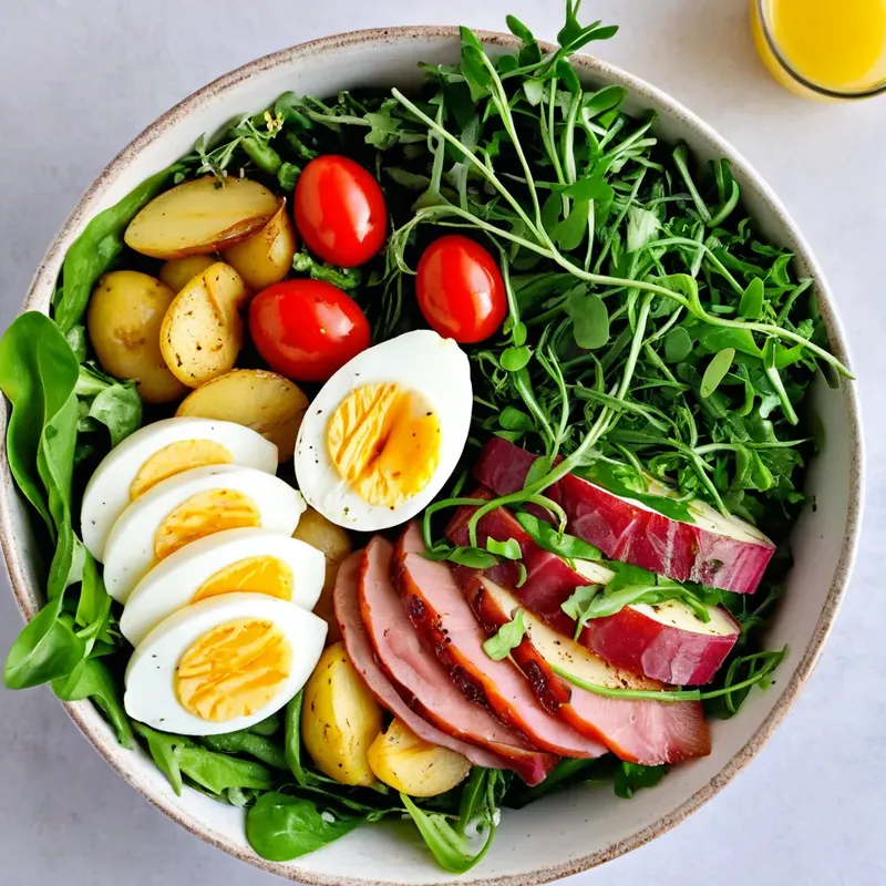 Рецепт Салат Нисуаз с копченой грудинкой и яблочным уксусом