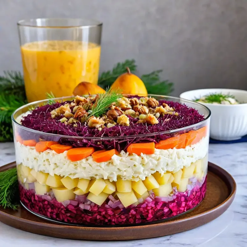 Рецепт Сельдь под шубой с грушей и грецкими орехами