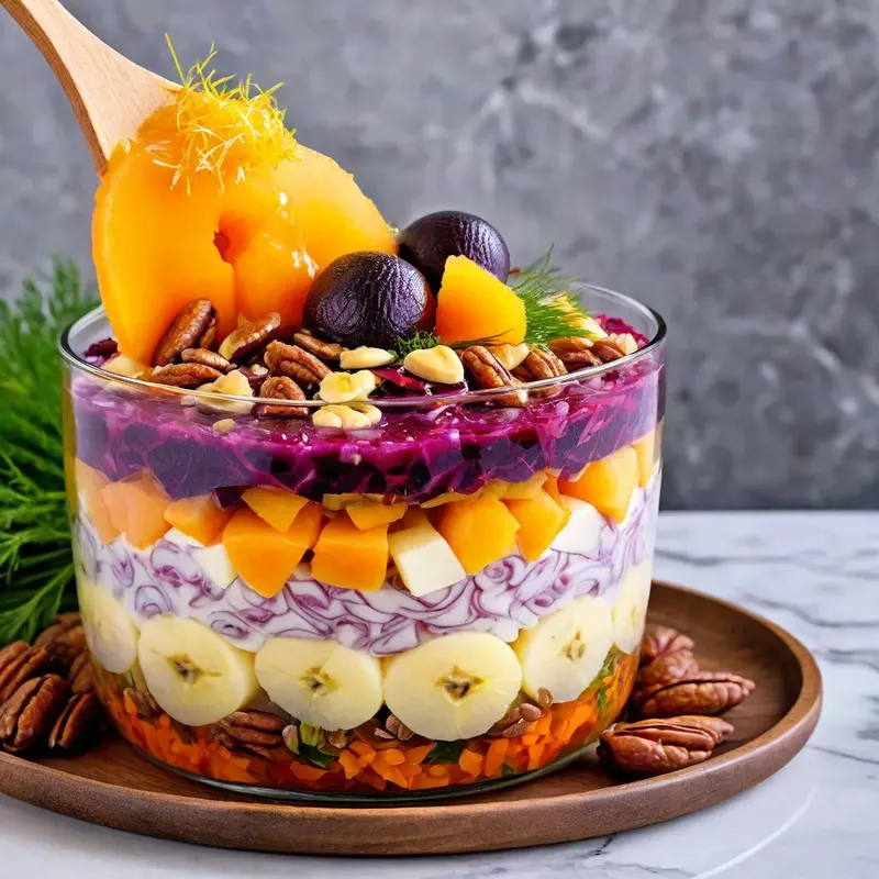 Рецепт Сельдь под шубой с маракуйей и пеканами