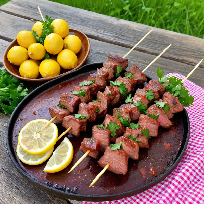 Рецепт Шашлык из говядины с аджикой и зеленью