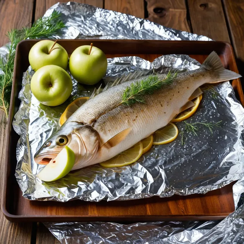 Рецепт Щука в фольге с яблоками и можжевельником