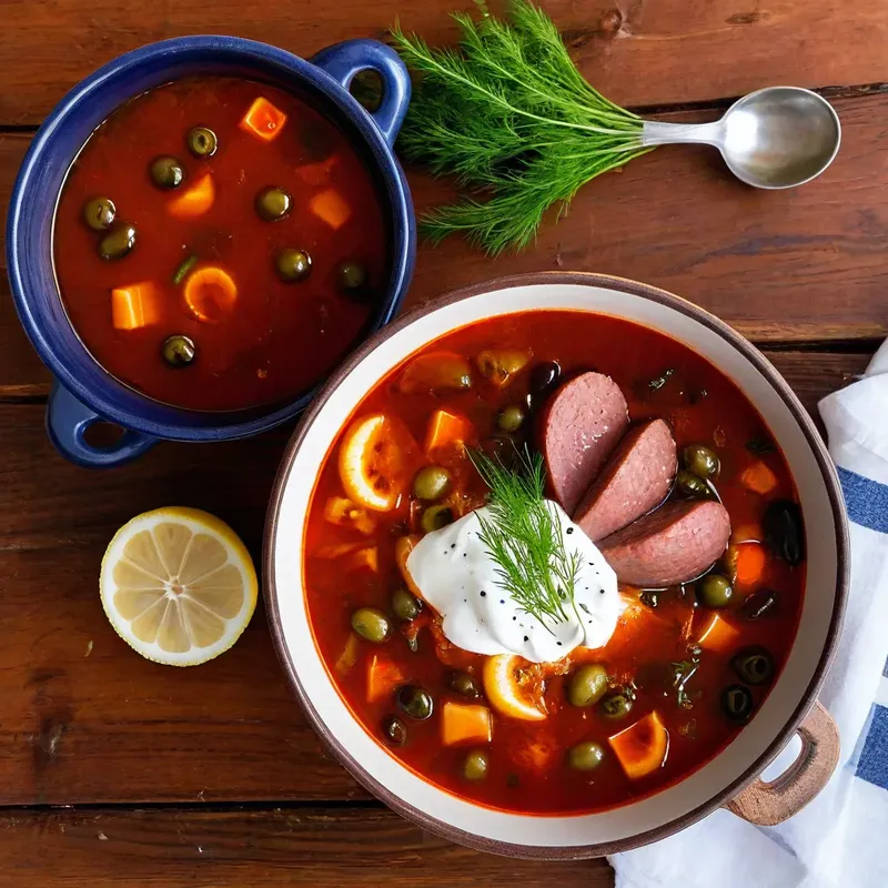 Рецепт Солянка с колбасой и маринованными огурцами