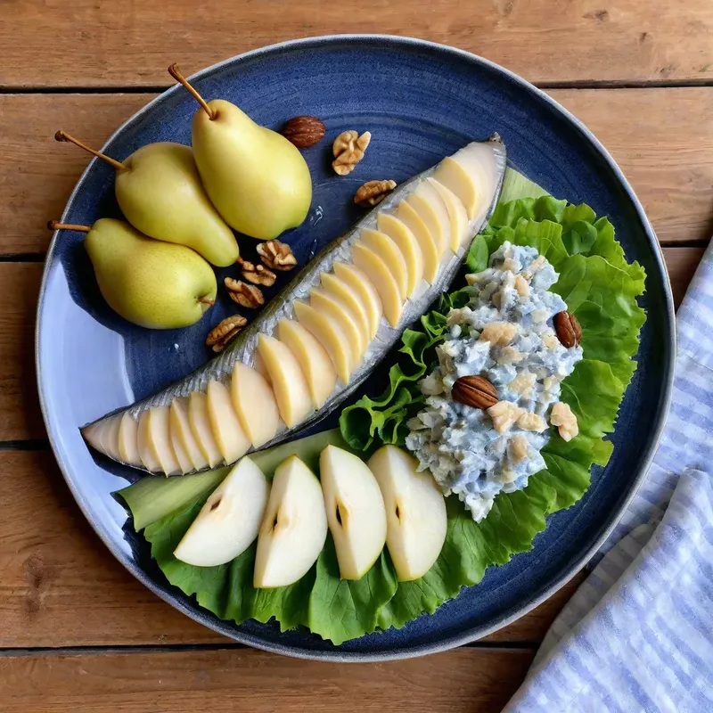 Рецепт Солёная сельдь с грушей и голубым сыром