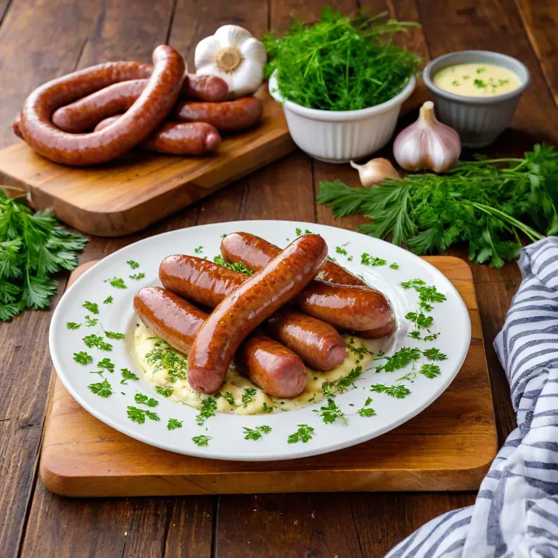 Рецепт Сосиски с чесночным маслом и зеленью
