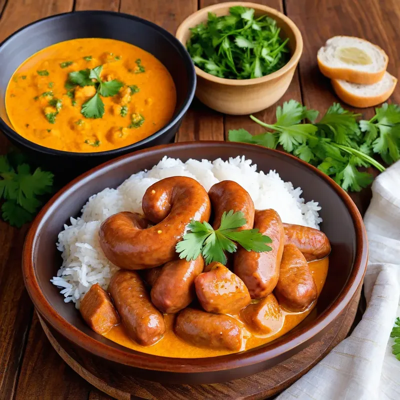 Рецепт Сосиски с карри и кокосовым молоком