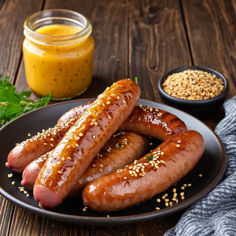 Рецепт Сосиски с медовой горчицей и кунжутом
