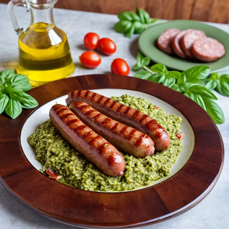 Рецепт Сосиски с соусом песто и вялеными томатами