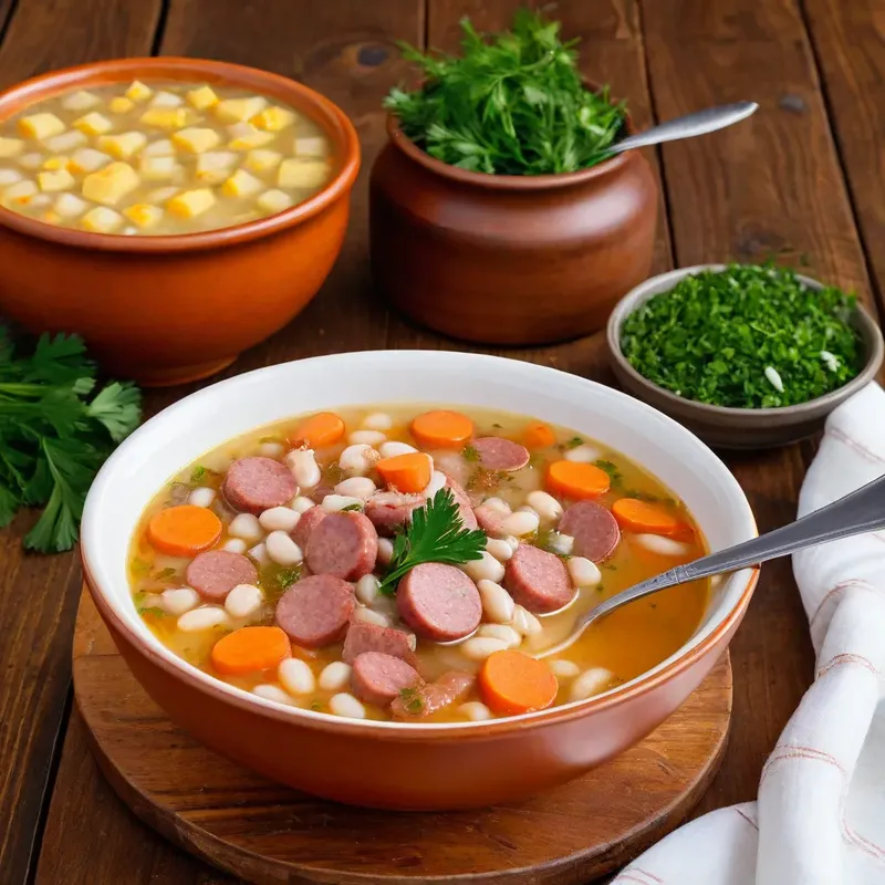 Рецепт Суп с копченой колбасой и фасолью