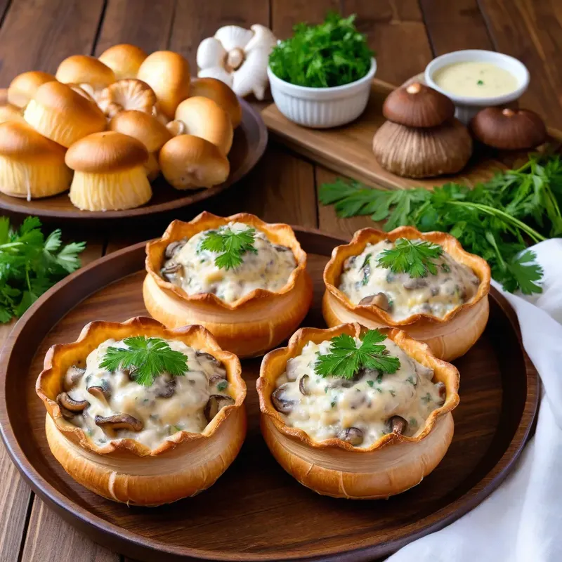Рецепт Сырные корзинки с грибами и сливочным соусом