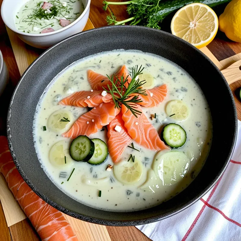 Рецепт Таратор с огурцом и копченым лососем