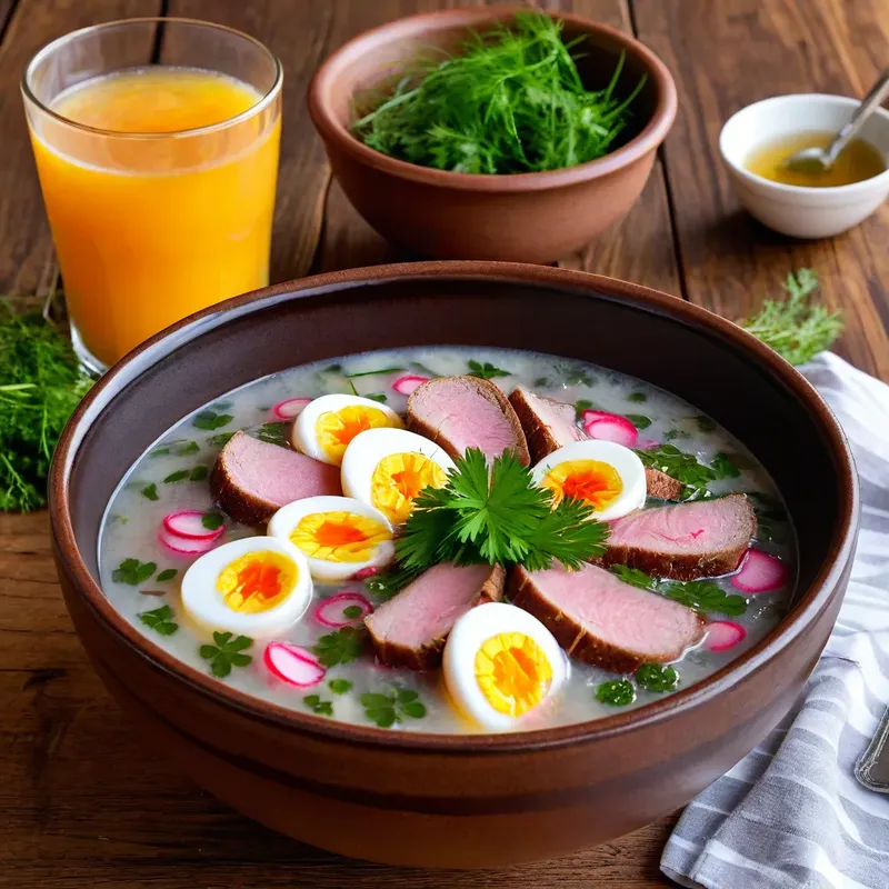 Рецепт Тюря с копчёной уткой и апельсиновой цедрой на квасе