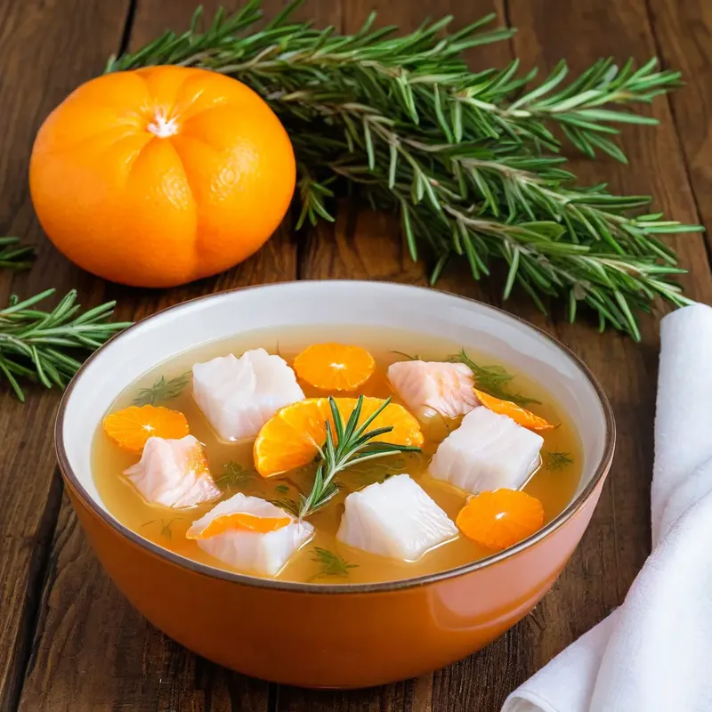Рецепт Уха из палтуса с мандарином и розмарином