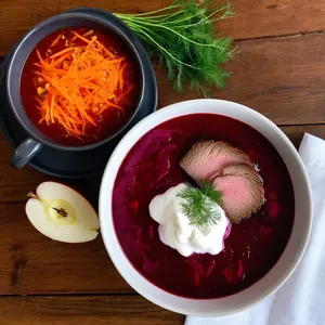 Борщ с копченой грудинкой и яблоком