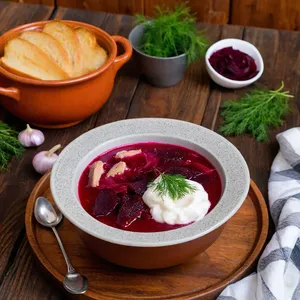 Борщ с копченой курицей и черносливом