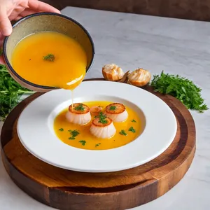 Буйабес с морскими гребешками и трюфельным маслом
