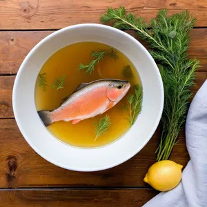 Бульон из форели с можжевельником и лимоном
