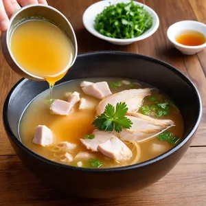 Бульон с курицей и соевым соусом