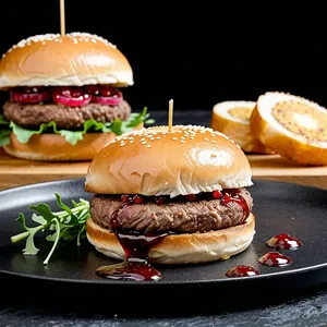 Бургер с говядиной, фуагрой и гранатовым соусом