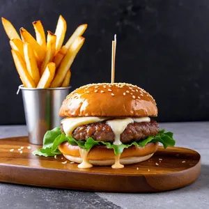 Бургер с говядиной, карамелизированными яблоками и сыром камамбер