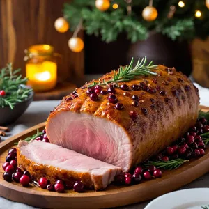 Буженина с мёдом и брусникой в можжевеловом маринаде