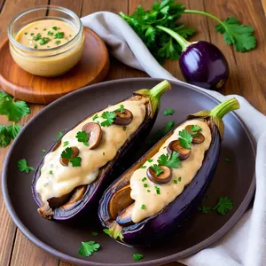 Фаршированные баклажаны с грибами и сливочным соусом