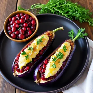 Фаршированные баклажаны с индейкой и клюквенным соусом