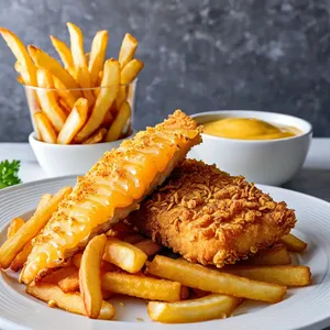 Фиш-энд-чипс с корочкой из кукурузных хлопьев и медовой горчицей