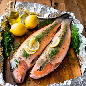 Форель в фольге с лимоном и чесноком