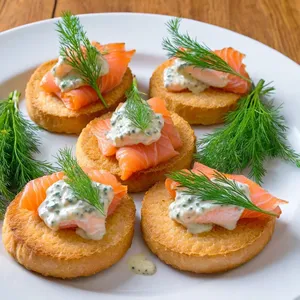 Горячие канапе с форелью и укропным соусом