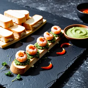 Горячие канапе с кальмарами и соусом чимичурри