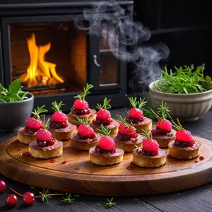 Горячие канапе с олениной и брусничным соусом