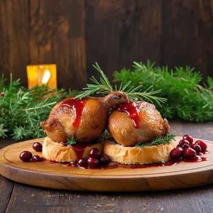 Горячие канапе с перепелкой и клюквенным соусом