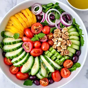 Греческий салат с виноградом и грецкими орехами