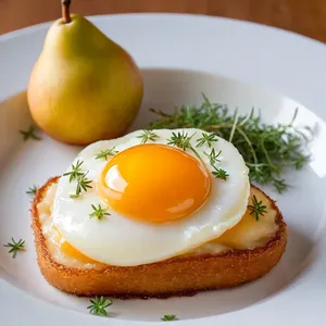 Яичные бризы с копченым сыром и грушевым конфитюром